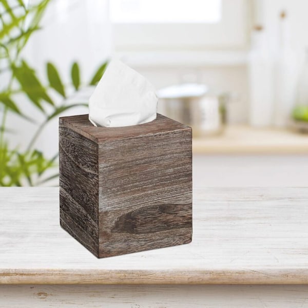 10025563 Fyrkantig näsdukbox, Distributör Badrumsservetter, Träkub, shabby, HLP 16,5x14x14 cm, brun, 1 element