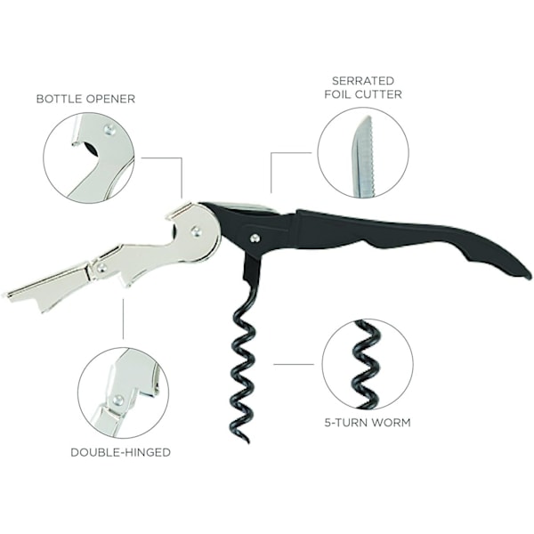 Corkscrew Flaskeåbner Sæt med 3, Tre-i-én rustfrit stål vinværktøj, proptrækker og proptrækker til sommelierer.