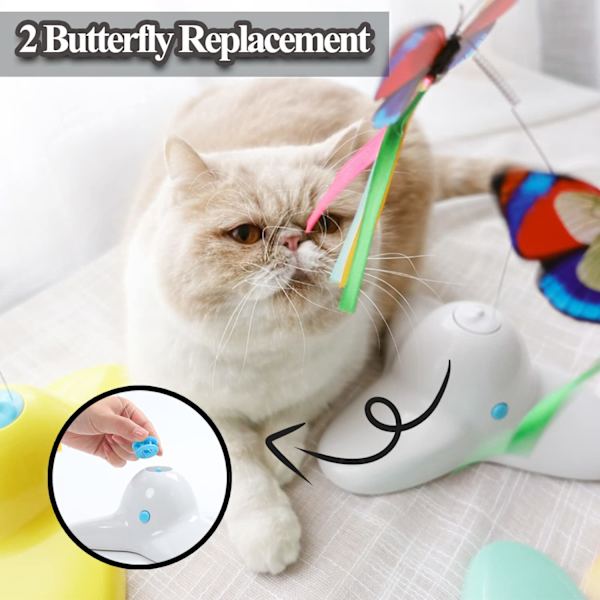 Rolig inomhus interaktiv rolig katt leksak 360° elektrisk roterande fjäril katt lindring leksak (off-white)