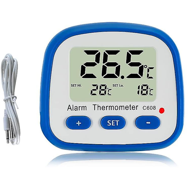 Digitalt køleskabs- og frysertermometer med magnet og stativ, letlæseligt køleskabstermometer med LED-indikator, Hi Lo-temperaturalarm, fryser