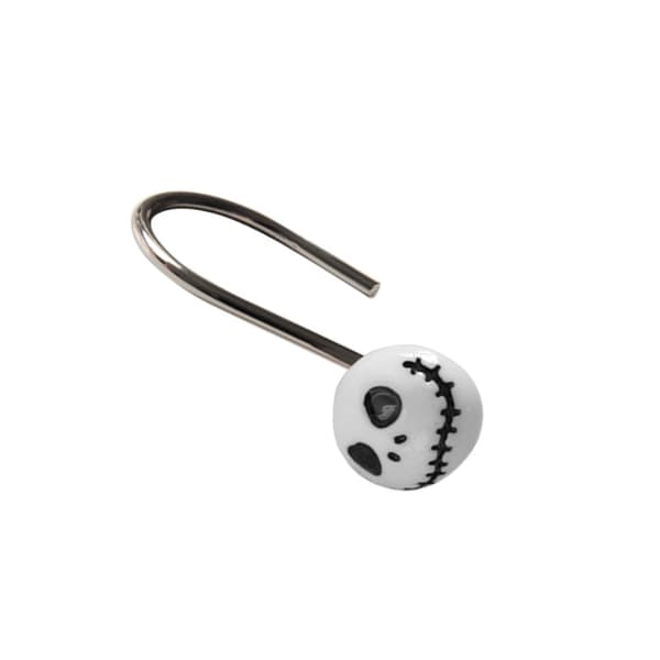 Modern duschdraperikrok i set om 12, vit/silver metall och plast duschring
