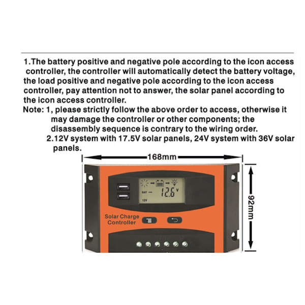 30A 12V/24V Intelligent Solpanel Laddningsregulator med LCD-Display och USB-Port, Överströmsskydd, för Solpanel Batterilampa LED-Belysning