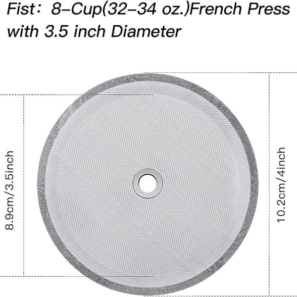 Pakke med 6 filtre med ekstra si til stempelkande, genanvendelige mesh-filtre til universelle trykkaffemaskiner på 1000 ml / 34 oz / 8 kopper