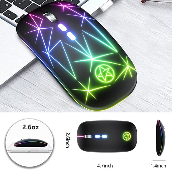Trådløs mus til bærbar computer, 2.4GHZ Bluetooth mus genopladelig (ren sort)