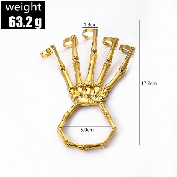 Punk Armbånd (guld) Skull Finger Metal Skull Armbånd med Ring Overdrevet Metal Skull Finger Knogle Led Armbånd Kvinder Piger Fest Gave Jewelle