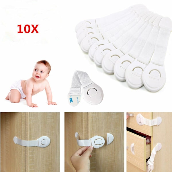 Spärrar, 10-pack säkerhetslås för barn-/babyskåp, självhäftande babylådsskydd (inget verktyg krävs) för sko