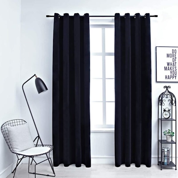 Mørklægningsgardiner med ringe 2 stk sort velour 140x175 cm