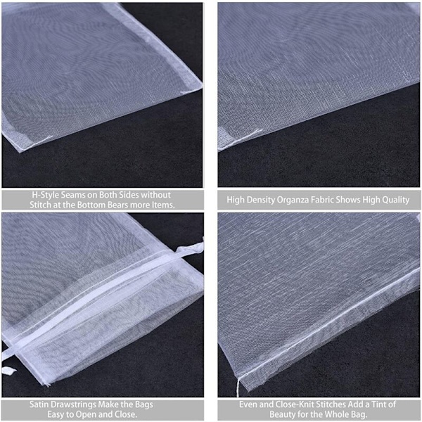 50 stk. store gaveposer i organza, 20 x 30 cm Bijoux-poser Bryllupsposer med snor til emballering af julefrokostgaver (hvid)