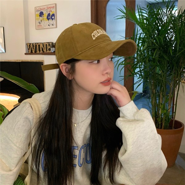 Klassisk high-end spennehatt, allsidig casual baseball caps, myk topp brodert toppluet, trendy vinter, One size fits all（brun）