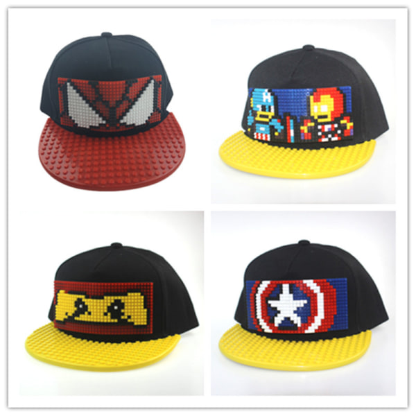 Ny Spiderman Hip Hop Hat DIY Flad Kant Pixel Puslespil Byggeblok Børnehat Maxi Mønster Hat