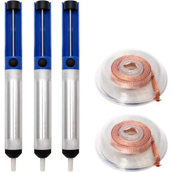 Juotetinpoisto Pumppu, 3 Juotetinpoisto Pumppua ja 2 Juotetinpoistolettiä 2,5 mm Leveydellä ja 1,5 m Pituudella, Sininen，Kompassi Juotos Työkalut