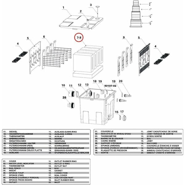 Reservedel Biologisk Filter CBF-350 Komplett sett med filtersvamper Filterskum