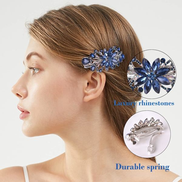 Blommig lyxig smyckesdesign hårklämma Rhinestone hårklämma (blått bläck)