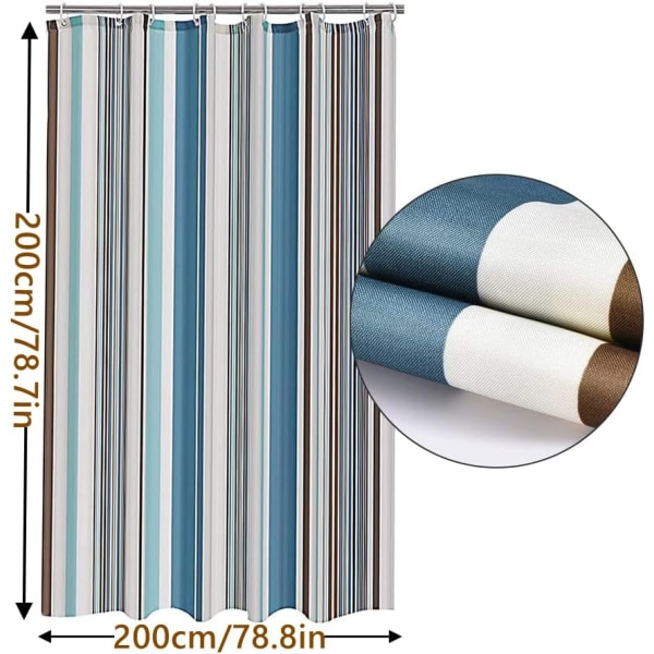 Bruseforhæng 200x200cm Polyester Striber Vandtæt Skimmelfast Badeforhæng med Spænder 12 Kroge Tungt Vægt Hemsøm (Striber - Multifarvet, 2