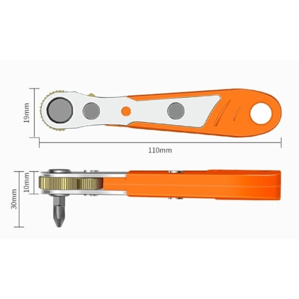 2 stk 110 mm Phillips skrutrekker, 1/4 mini skralle og Phillips skrutrekker bits med 1/4 tommers stasjon høy dreiemoment mini skrutrekker