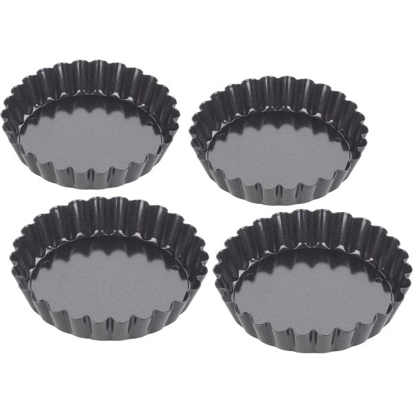 4 10.5 cm dia Fluted Tart Dishes, Professional Gauge Carbon Steel with Eclipse Non-Stick Coating, Loose base, Perfect for savoury or sweet tarts, fl