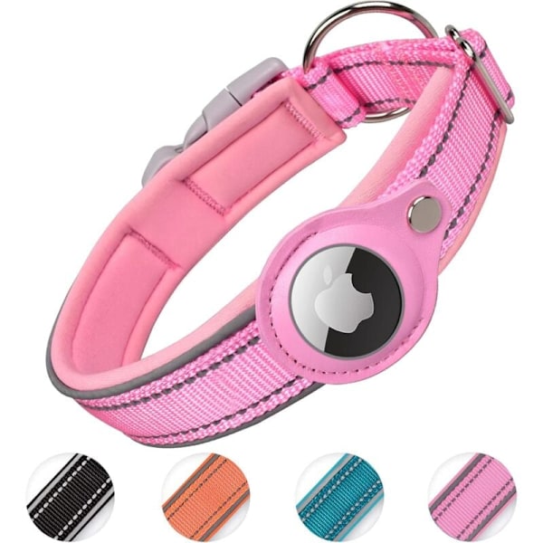 Pakket hundehalsbånd for Airtag, Airtag Apple refleks hundehalsbånd, Integrert air tag for små, mellomstore, store hunder, [rosa - størrelse L]