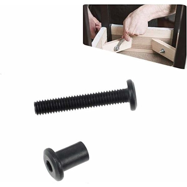 M6 x 35 mm fästbultar med matchande mutterhylsa med runt sexkantigt hål i svart kolstål, lämpliga för väskor eller läderbälten, 10-pack