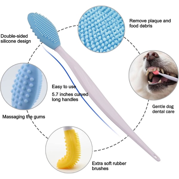 Hundtandborstar, dubbelsidig silikon katttandborste rengöring T