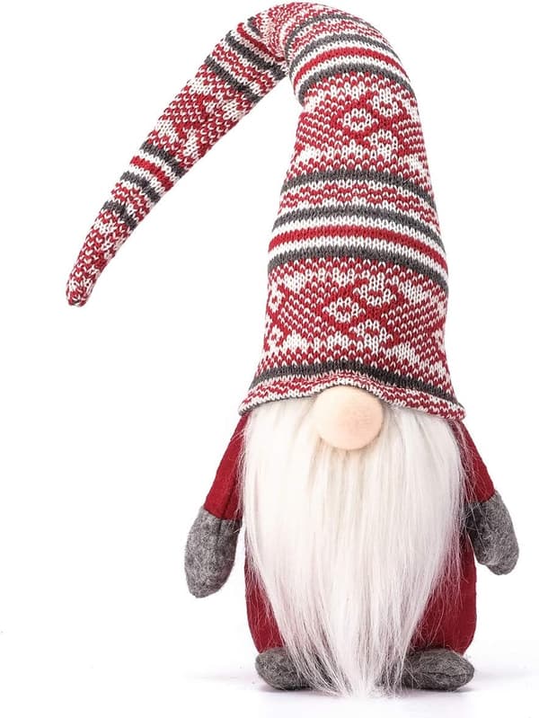Festlig tomte - handgjord jultomtedekoration - tacksägelsegåva - tomte (röd rand)