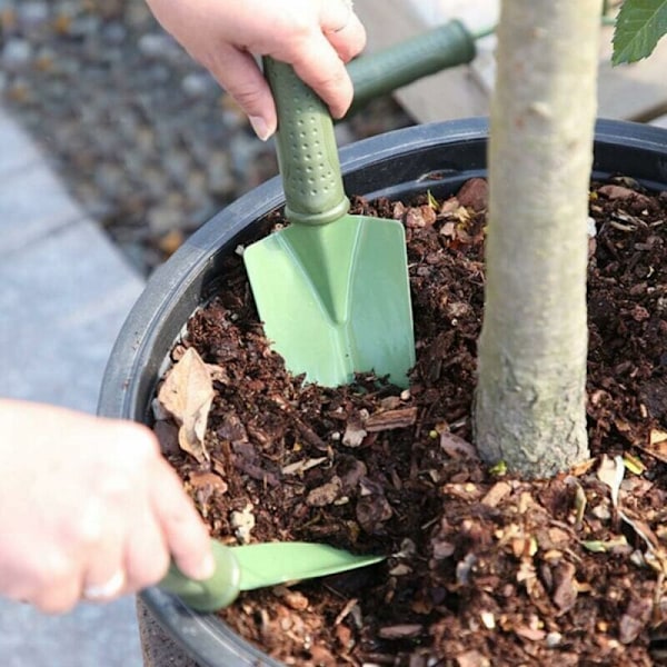 Sæt med 3 haveredskaber, haveomplantningsværktøj med plasthåndtag, mini havehåndværktøj med rive skovl, plantning, blomstring, møbelgulv, ex