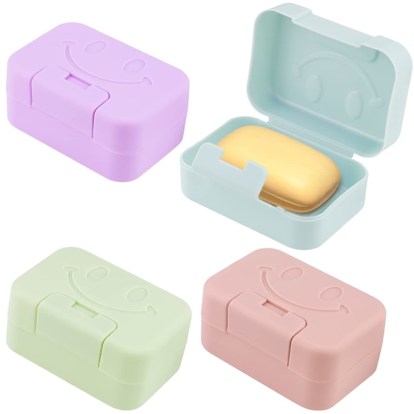 4-pack tvålkopp med lock, bärbar tvålkopp, vattentät och läckagesäker tvålkopp för badrum, resor, camping (rosa, blå, grön, lila)