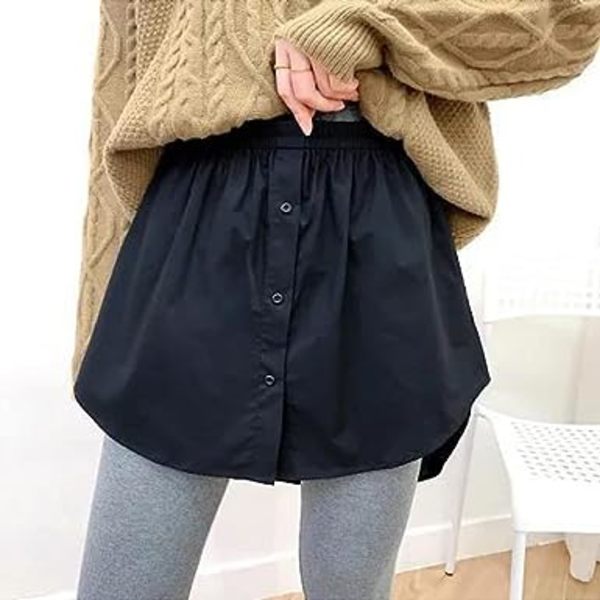 Kvinners Mini (S) Underskjørt med Knapper Innvendig Overlapp Falsk Hem Halvskjørt Falsk Todelt Hvit Kant Falsk Fôr Twill Bunn