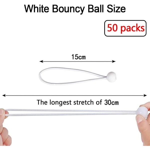 50 elastiske spændere, elastisk boule-spænder, bache-spænder, spænder med kugle, elastisk sandow til bache, telte, camping