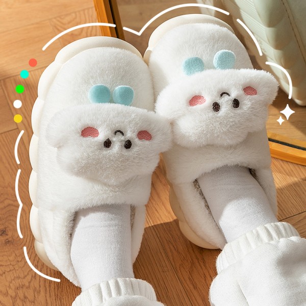 Cute cartoon cloud plush slippers, closed toe non-slip flats, warm and comfortable home slippers in winter 24.5 cm