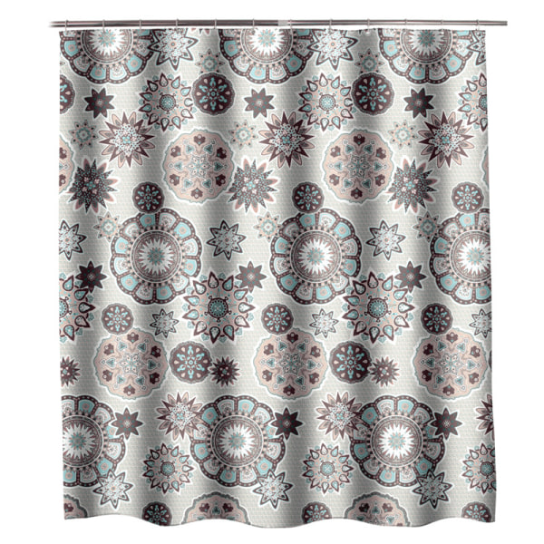 Grå Mandala Bruseforhæng - 180*180cm, Maskinvaskbart Polyester Bruseforhæng med 12 Kroge, Badeforhæng