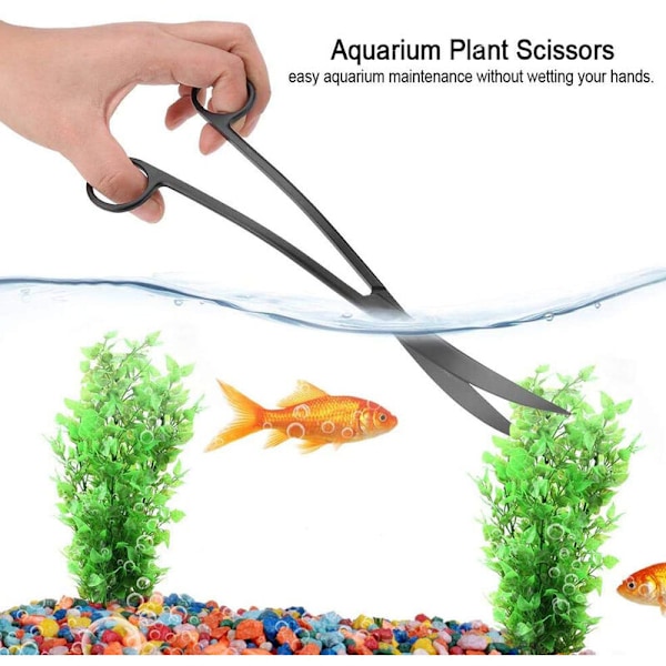 Bølgesaks i rustfritt stål for akvarier, tang for akvatiske planter, saksverktøy for fisketankplanter, svart