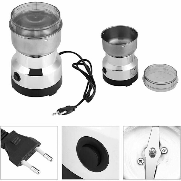 Elektrisk kaffekvern Moulin for nøtter og korn, matknuser i rustfritt stål, kaffekvern og elektrisk mikser for kaffebønner, linfrø og andre krydder