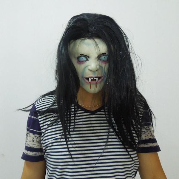 Halloween-kauhunaamio, aave, hauska päähine, mustat hiukset, noita, zombi, aave rekvisiitta