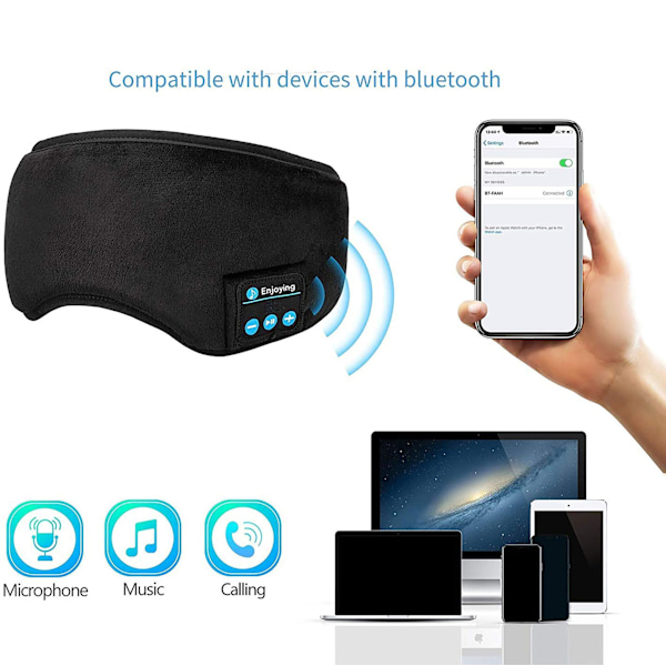 Bluetooth 5.0 Sovande Pannband - 16 timmars speltid, Supermjuka musikhörlurar med mikrofon för män/kvinnor/tonåringar, Perfekt födelsedagspresent till henne/honom