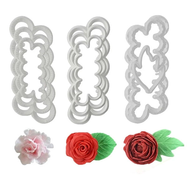 9 delar bakverk modelleringsverktyg, 9 delar ros kronblad sockerhantverk formar, 9 delar bakverk modelleringsverktyg fondant skärare blomma verktyg, för bakverk, tårta