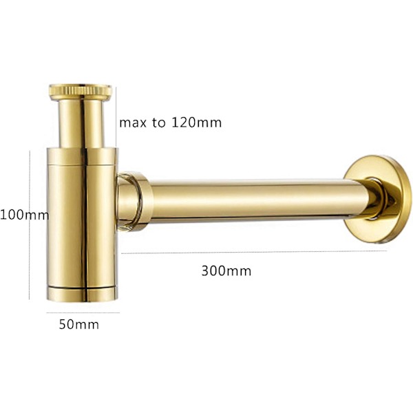 Rund messing sifon til badeværelsesvask, vask, skål - Justerbar - 3,8 cm - Antik kobber