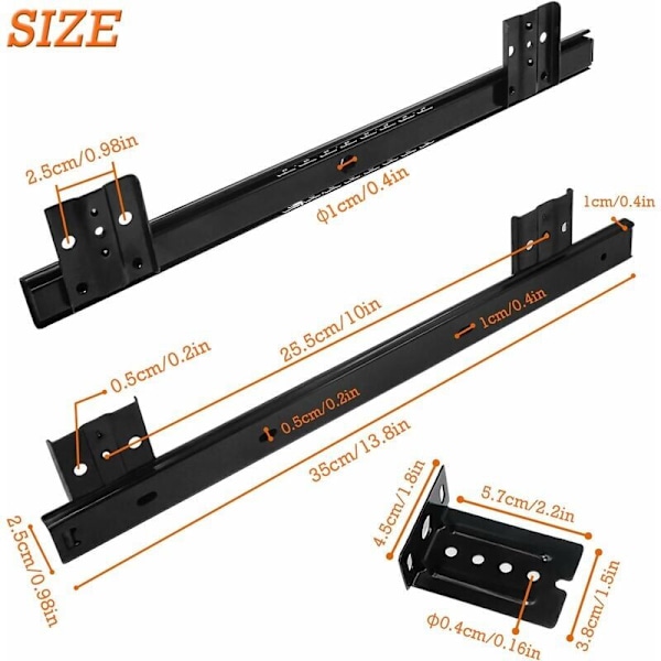 Skuffeskinner 350mm Skuffeskinne Kuglelejeskinner til Tastatur Skydeskuffe (1 par) Sort