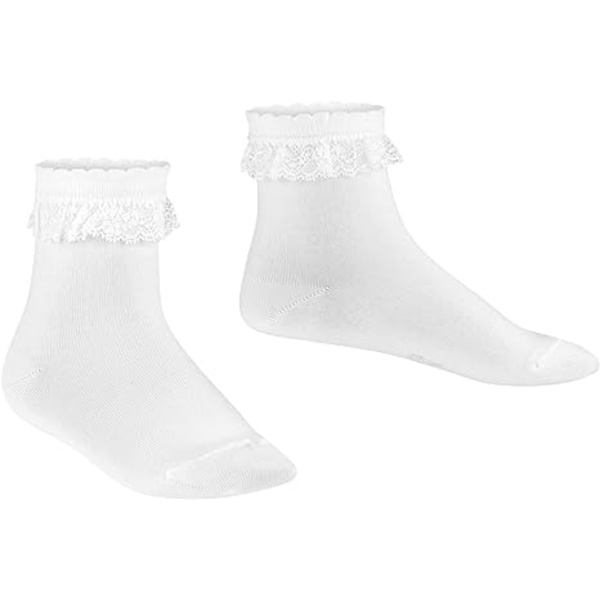 1 pari romanttisia unisex-sukkia lapsille valkoista puuvillaa vahvistettu hieno ilman kuviota röyhelöillä reunoilla