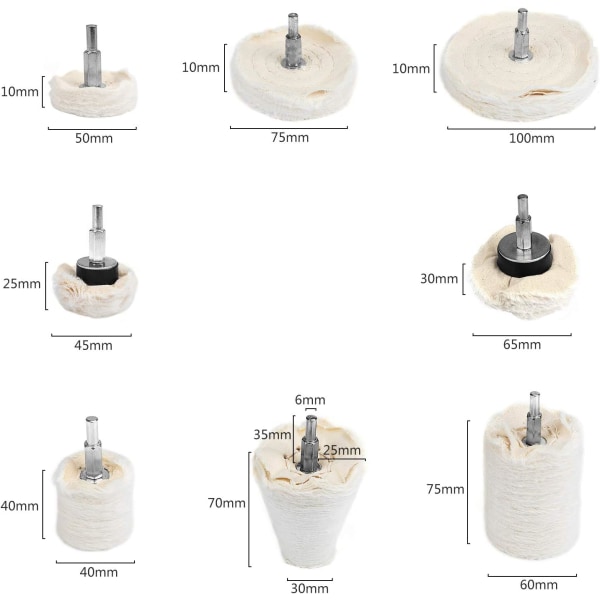 8 stk bomullspoleringshjul, poleringsputehjul, hvitt poleringsputehjul for slipemaskinpoleringsverktøy
