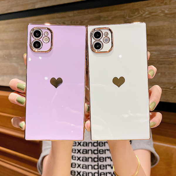 Firkant iPhone 15 Pro Max-deksel med full kamerabeskyttelse, søtt hjertemønster og galvaniserte forsterkede hjørner, støtsikker kantbufferdeksel