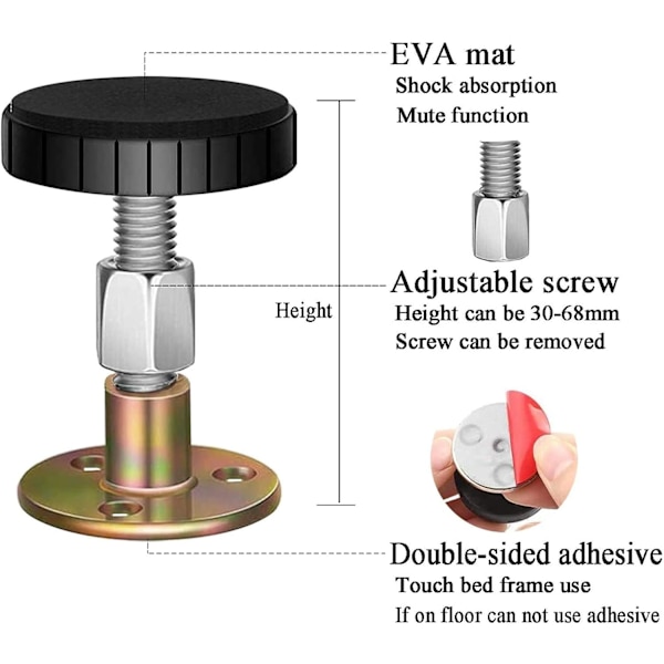 4-delt justerbar sengramme (47-64 mm) Gevindskåret anti-vibration teleskopstøtteværktøj til soveværelseshovedgærde Hovedgærde forhindrer løsnelse Fastgjort anti-vibration Nem at installere