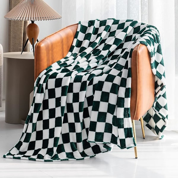 Buffalo Plaid Fleece Teppe (70*140cm, Grønn) - Rutete Flanell Teppe - Mykt Lett Mikrofiber Velour Teppe for Sofa og Sofa