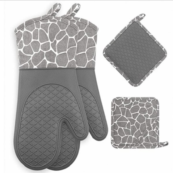 Ugnshandskar av silikon, värmebeständiga BBQ-handskar 1 par och 2 poth