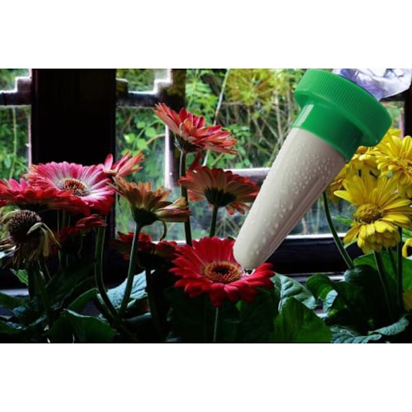 Set med 12 keramiska blomkrukor för automatisk bevattning av växter med dropp- och automatiska bevattningstips för blommor, bevattningssystem för utomhus- och inomhusbruk