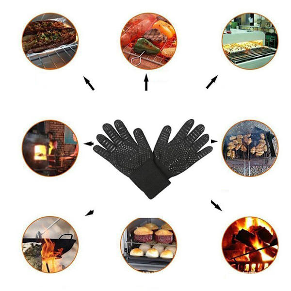 Rødt par med grillhansker, varmebestandige stekeovnshansker opptil 800°C Universelle sklisikre varmebestandige stekeovnshansker Perfekt for grill, ovn, kjøkken og ild