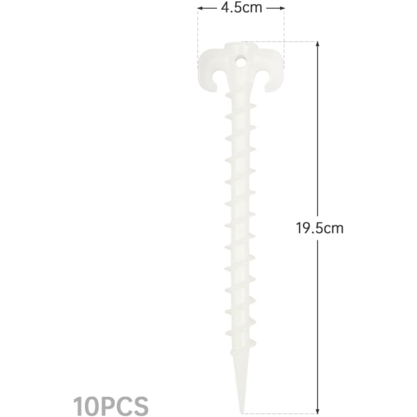 20cm ruuvi muoviset telttakiilat (10 kpl) itsevalaiseva maakiila