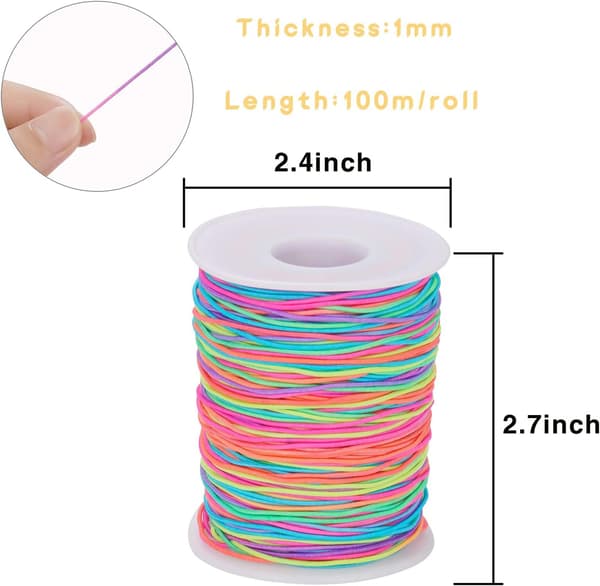 100m Elastisk Snøre 1mm Regnbuefarvet Elastisk Snøre Håndværkssnor Elastisk Tråd til Armbånd og Håndværk