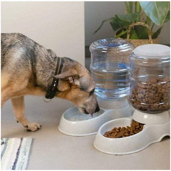 2x Foder- og vanddispenser - Katte- og hundetilbehør - 2x Automatisk Foderautomat - Til Kat Hund Kanin - 3,8L kapacitet