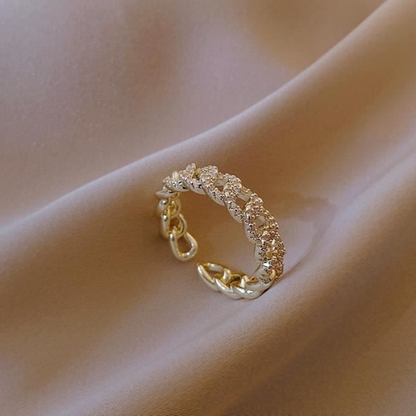 Justerbar GULD Guld Färg -Lyxig Tvinnad Zirkon Ring för Kvinnor, Guld och Silver Öppen Ring, Koreansk Mode, Smycken