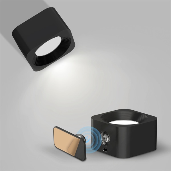 USB-fri installasjon oppladbar vegglampe LED hode seng boklys oppladbar bærbar berøring justering nattlys magnetisk skaplampe, svart